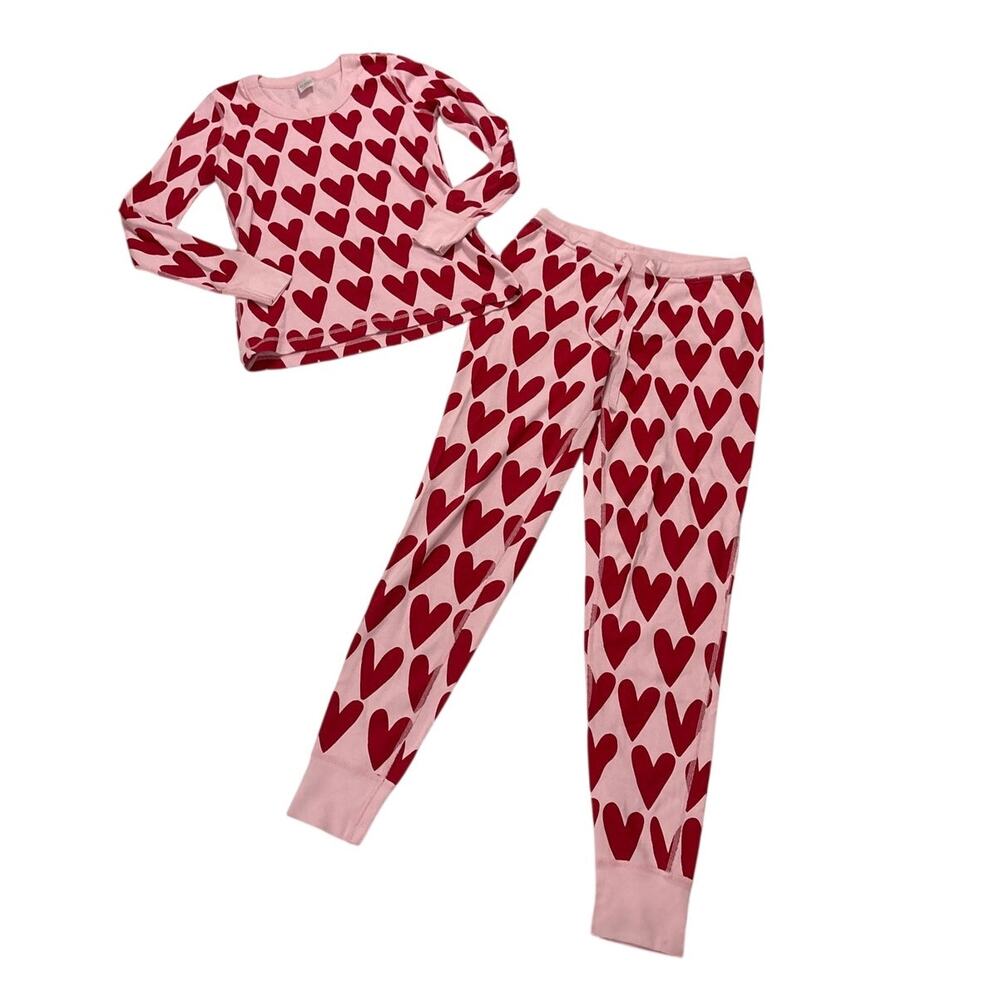 Hanna Andersson Womens S/M 2 Piece Pink Red Heart Pajama Set Valentines Day